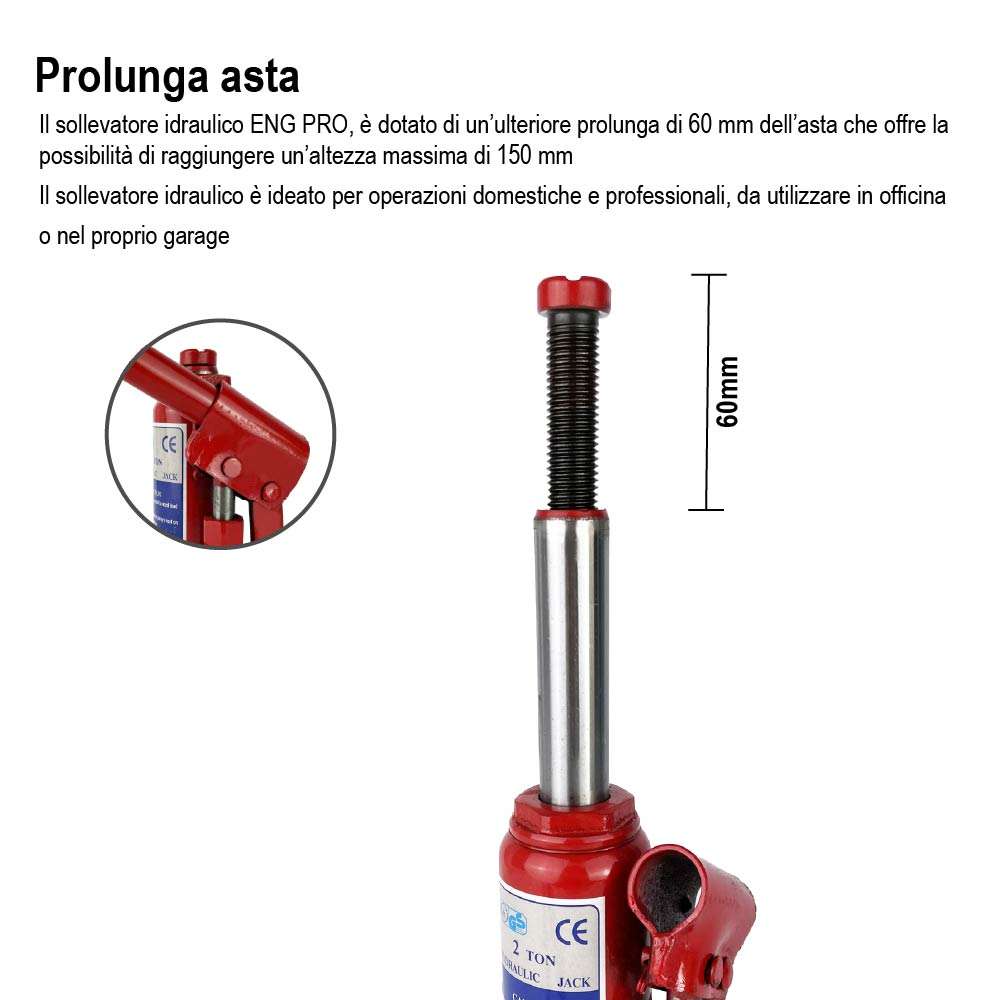 Cric auto sollevatore idraulico martinetto a bottiglia 2 t - ENG PRO MA CB 0002