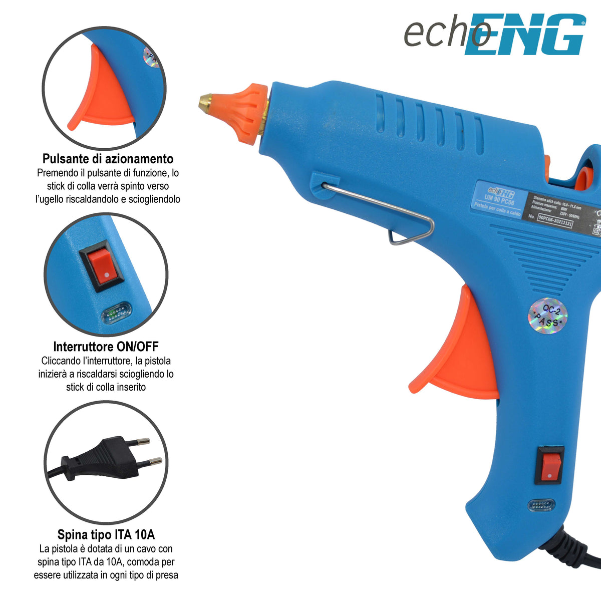Pistola colla a caldo 60W + 24 stick di colla - echoENG UM 90 PC06