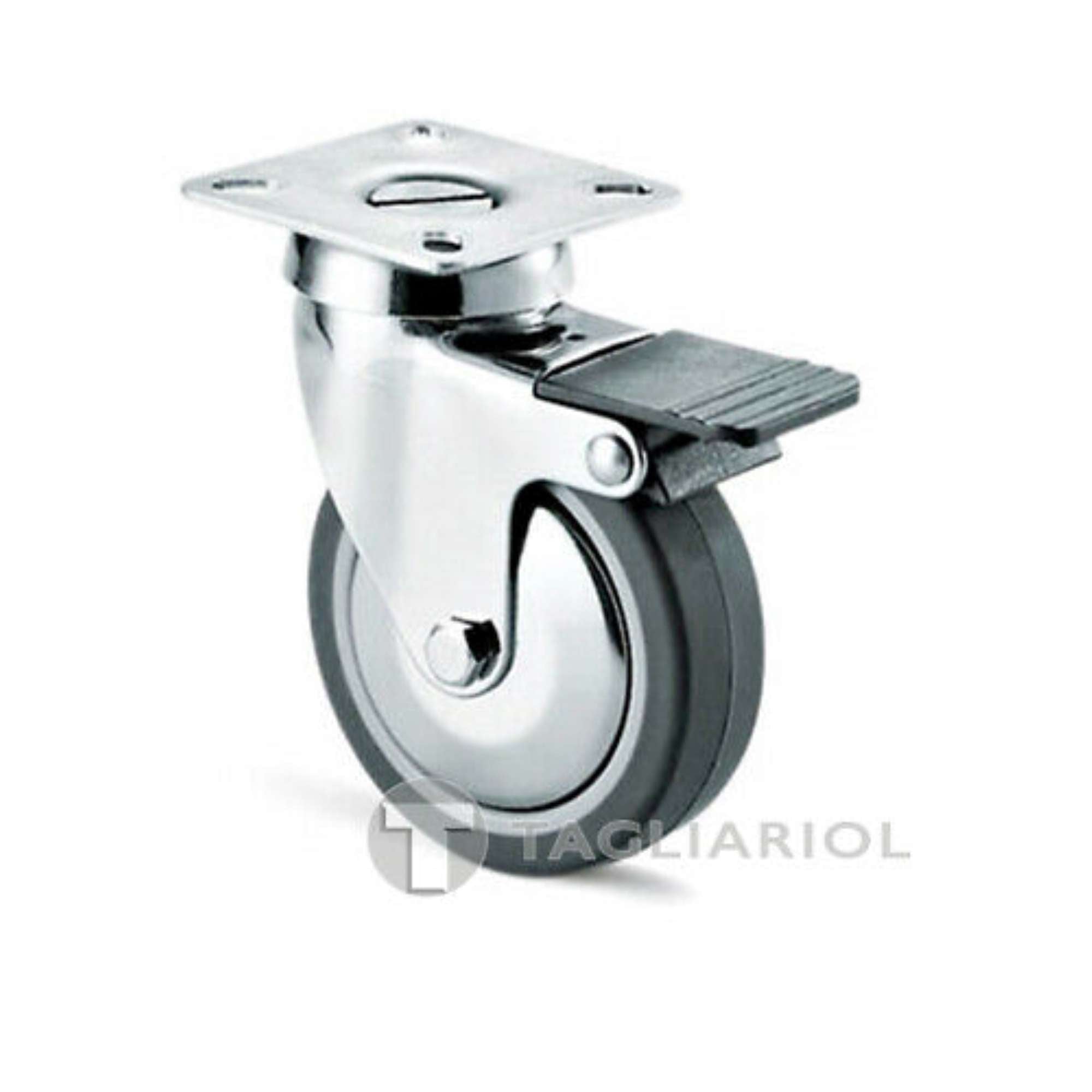 Ruota in gomma grigia rotante 40x18mm piastra con freno Avo 220CBIS treki