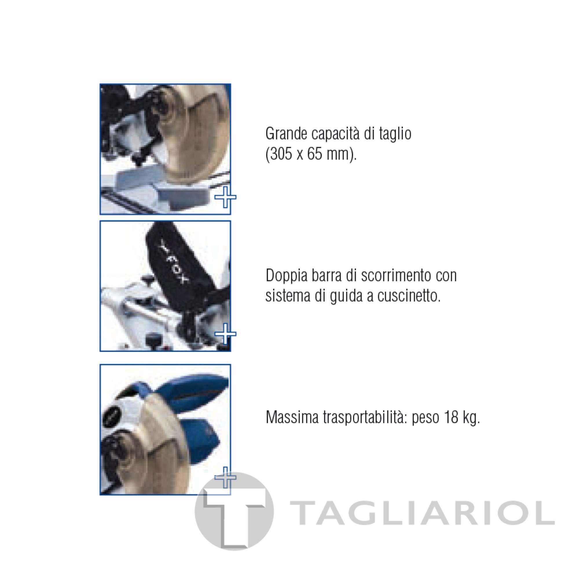 FOX BY FEMI F36-255 TRONCATRICE RADIALE LEGNO LASER 1800W LAMA 254MM CON DOPPIE BARRE SUPERIORI