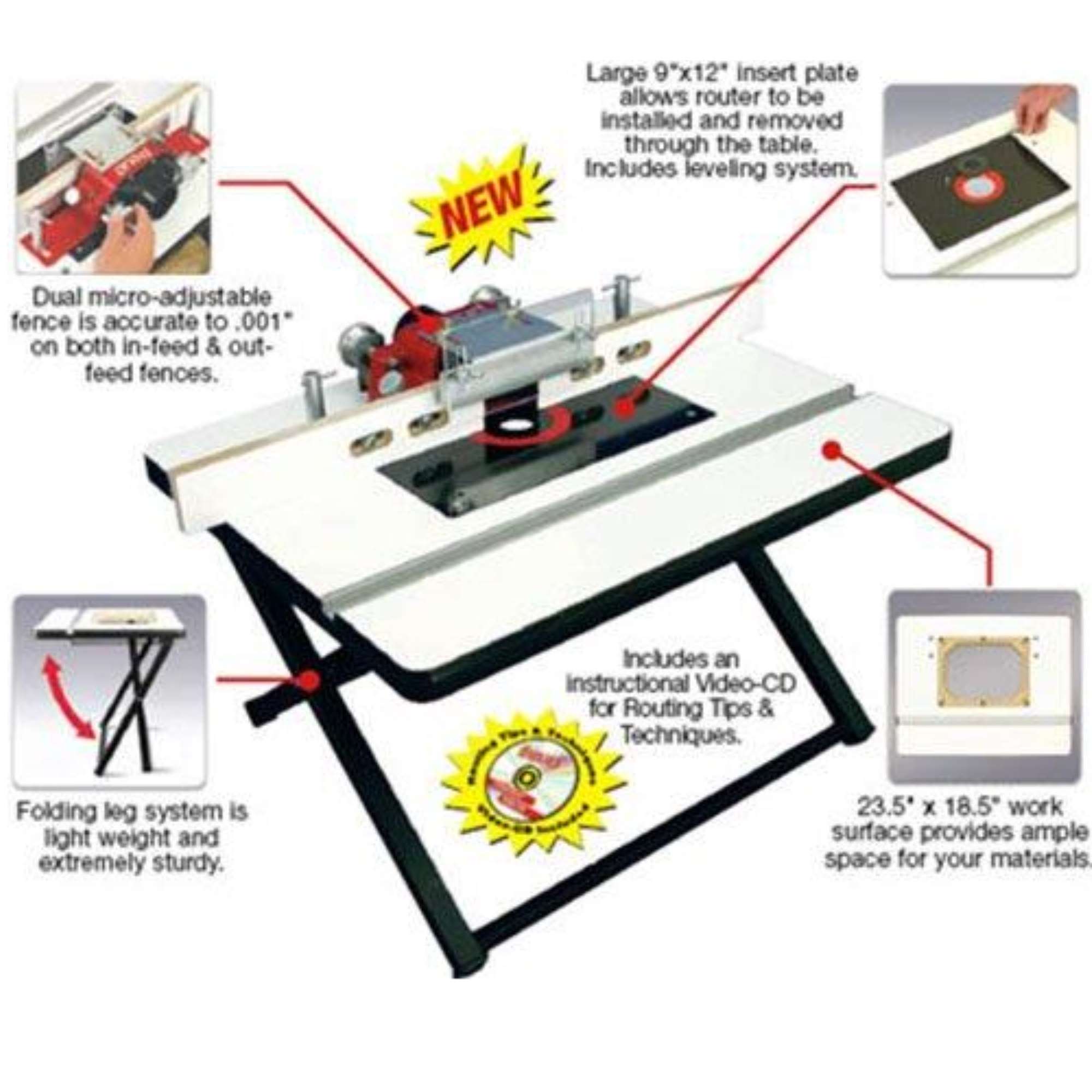 TAVOLO PORTATILE CON GAMBE PIEGHEVOLI PER ROUTER FREUD RTP1000 NUOVO