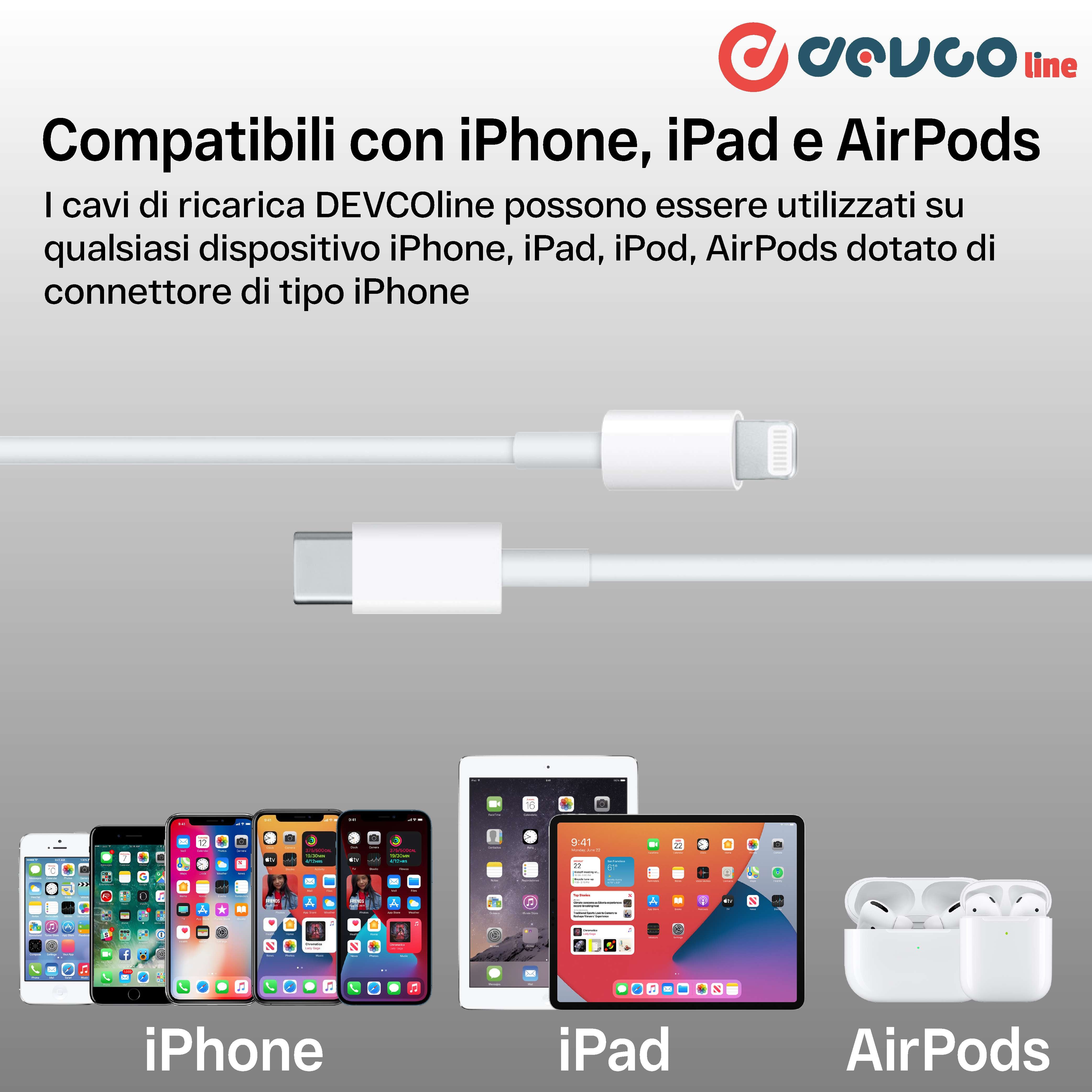 Cavo USB connettore compatibile con iPhone e USB-C 2 metri DEVCOline AT CR IPC2