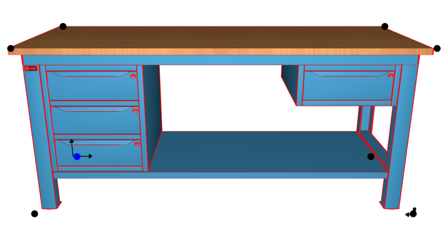 Banco da lavoro per officina piano in legno 2000 X 750 X 880 H - armadio 3 cassetti + armadio 1 cassetto - FAMI - Blu