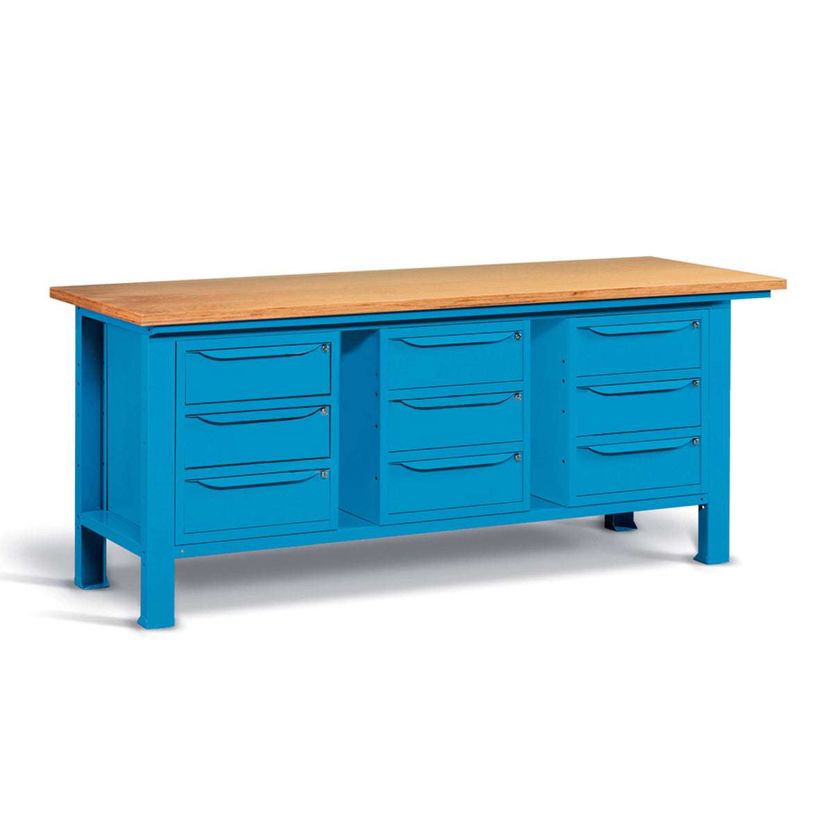 Banco da lavoro per officina piano in legno 2000 X 750 X 880 H - 3 armadi 3 cassetti - FAMI - Blu