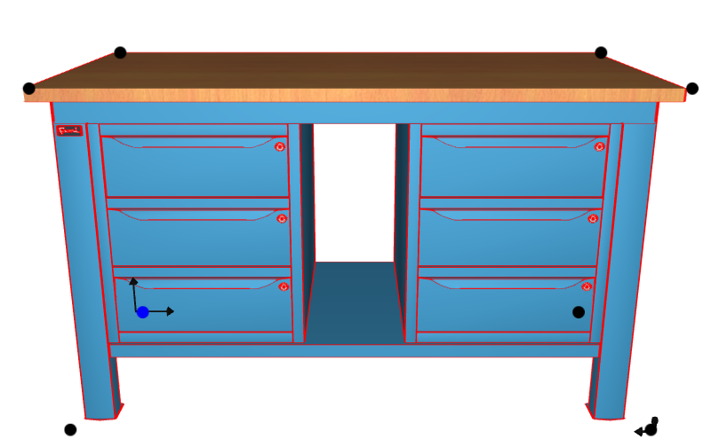 Banco da lavoro per officina piano in legno 1500 X 750 X 880 H - 2 armadi 3 cassetti - FAMI - Blu