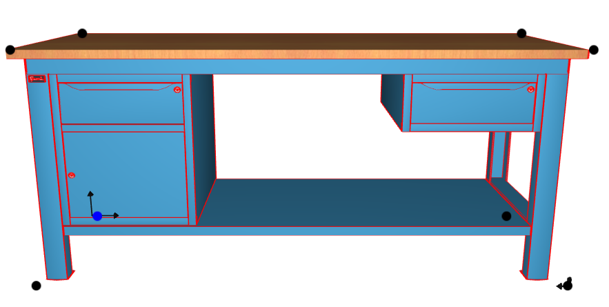 Banco da lavoro per officina piano in legno 2000 X 750 X 880 H - armadio 1 cassetto 1 porta + armadio 1 cassetto - FAMI - Blu