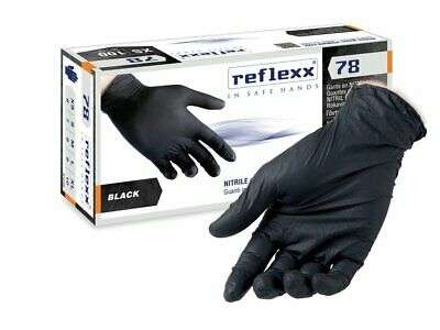 Reflexx Guanti neri in Nitrile senza polvere, medio, tg.M o XL 100pz R78(M-XL)