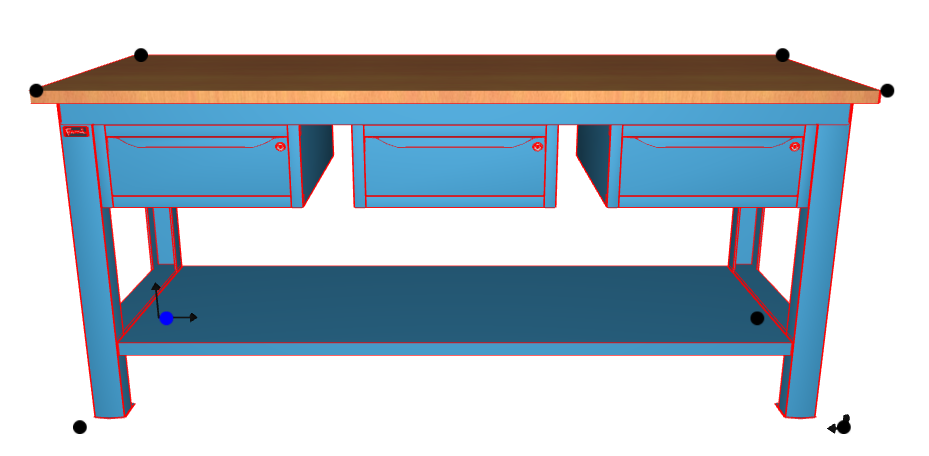 Banco da lavoro per officina piano in legno 2000 X 750 X 880 H - 3 armadi 1 cassetto - FAMI - Blu